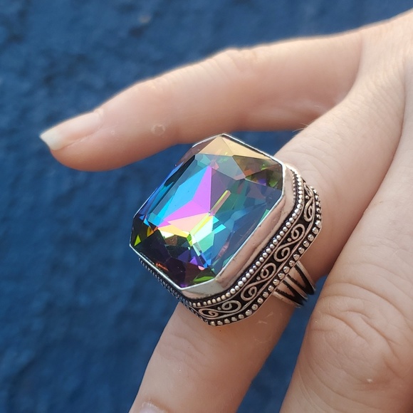 New Amazing Mystic Topaz 925 Silver Statement Ring. - Picture 9 of 16
